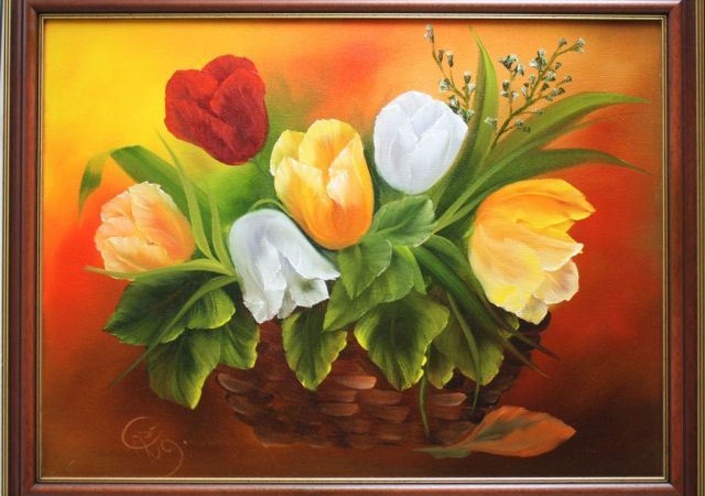 galerie-augustburk-blumen-bob ross-Tulpenkorb