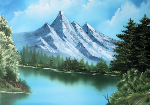 galerie-augustburk-landschaften-bob ross-Gebirgssee