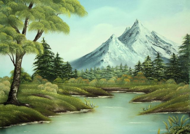 galerie-augustburk-landschaften-bob ross-Morgens am Fluss