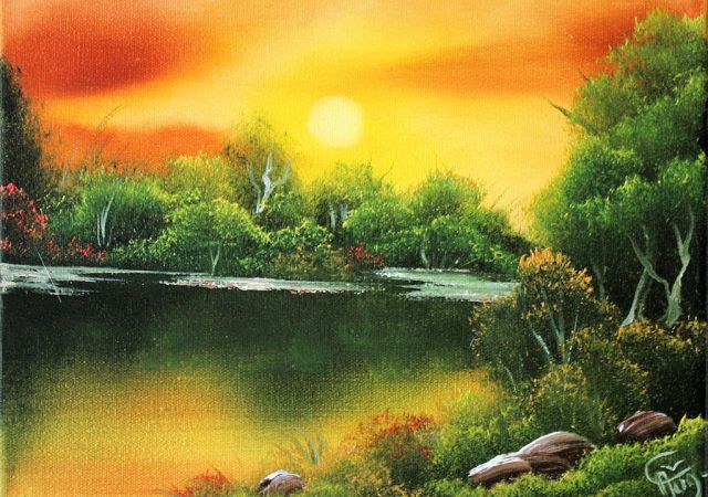 Galerie-Augustburk-Malschule-Bob Ross-Sonnensee